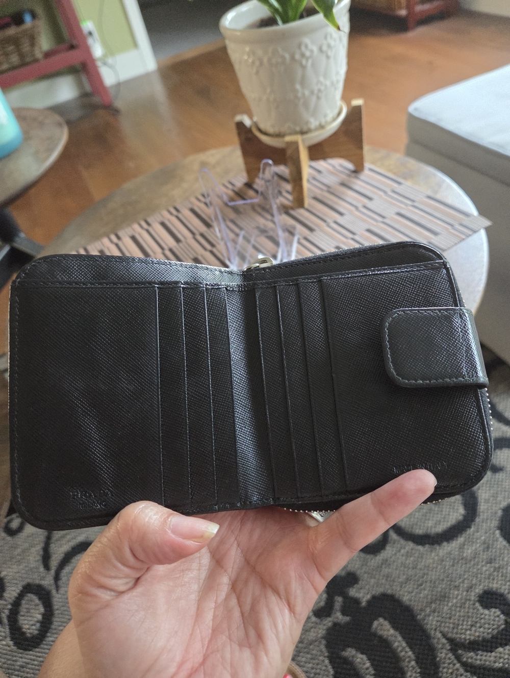 Authentic Prada Black Nylon Compact Zip Wallet with Silver Logo - Picture 6 of 10